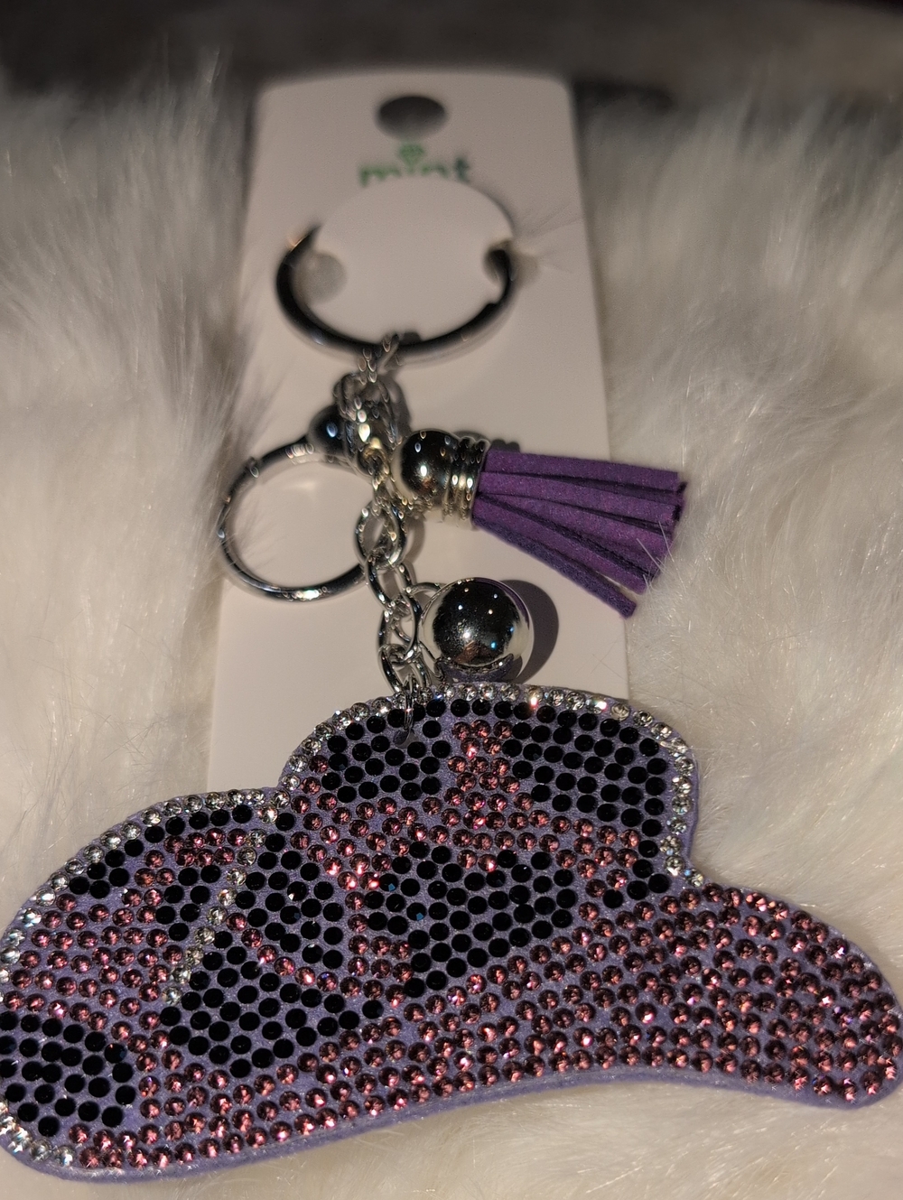 Purple Rhinestone Cowboy Hat Keychain Bag Chatm